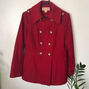 Michael Kors Red Wool Pea Coat